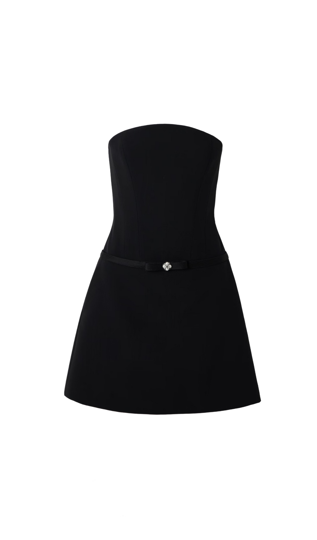 EMBELLISHED STRAPLESS CADY MINI DRESS IN BLACK
