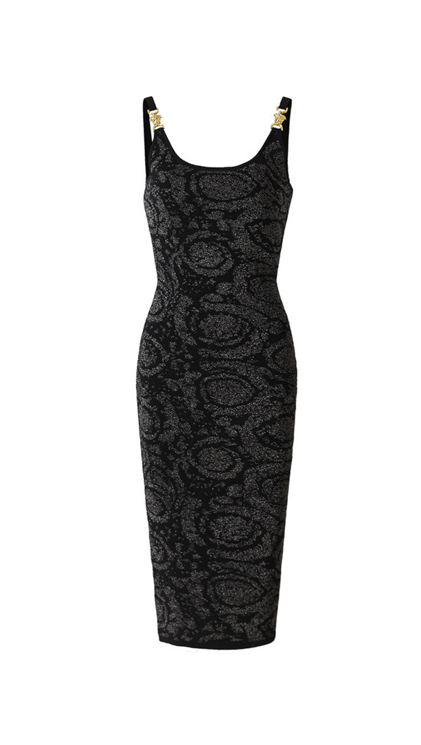 AIIZIE BAROCCO JACQUARD KNITTED MIDI DRESS IN BLACK - product image