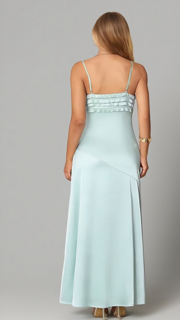 AIIZIE SIMONA RUFFLE TRIM SILK MAXI DRESS IN MINT - product image