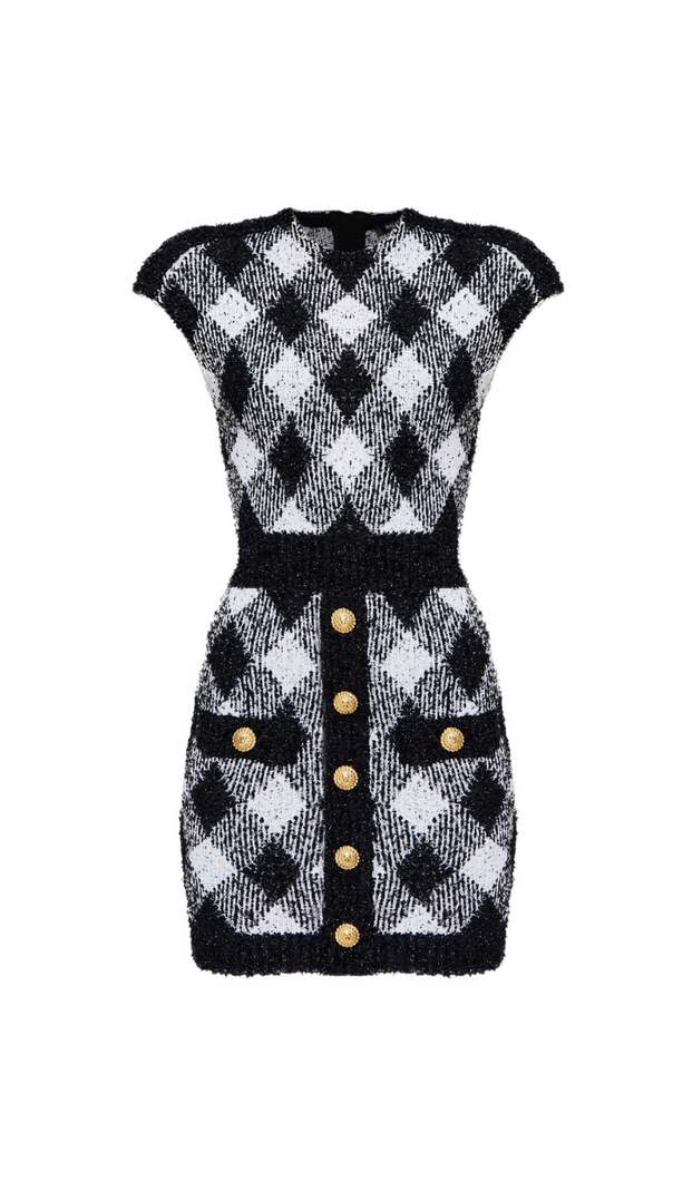 AIIZIE BUTTON-EMBELLISHED PLAID TEXTURE MINI DRESS - product image