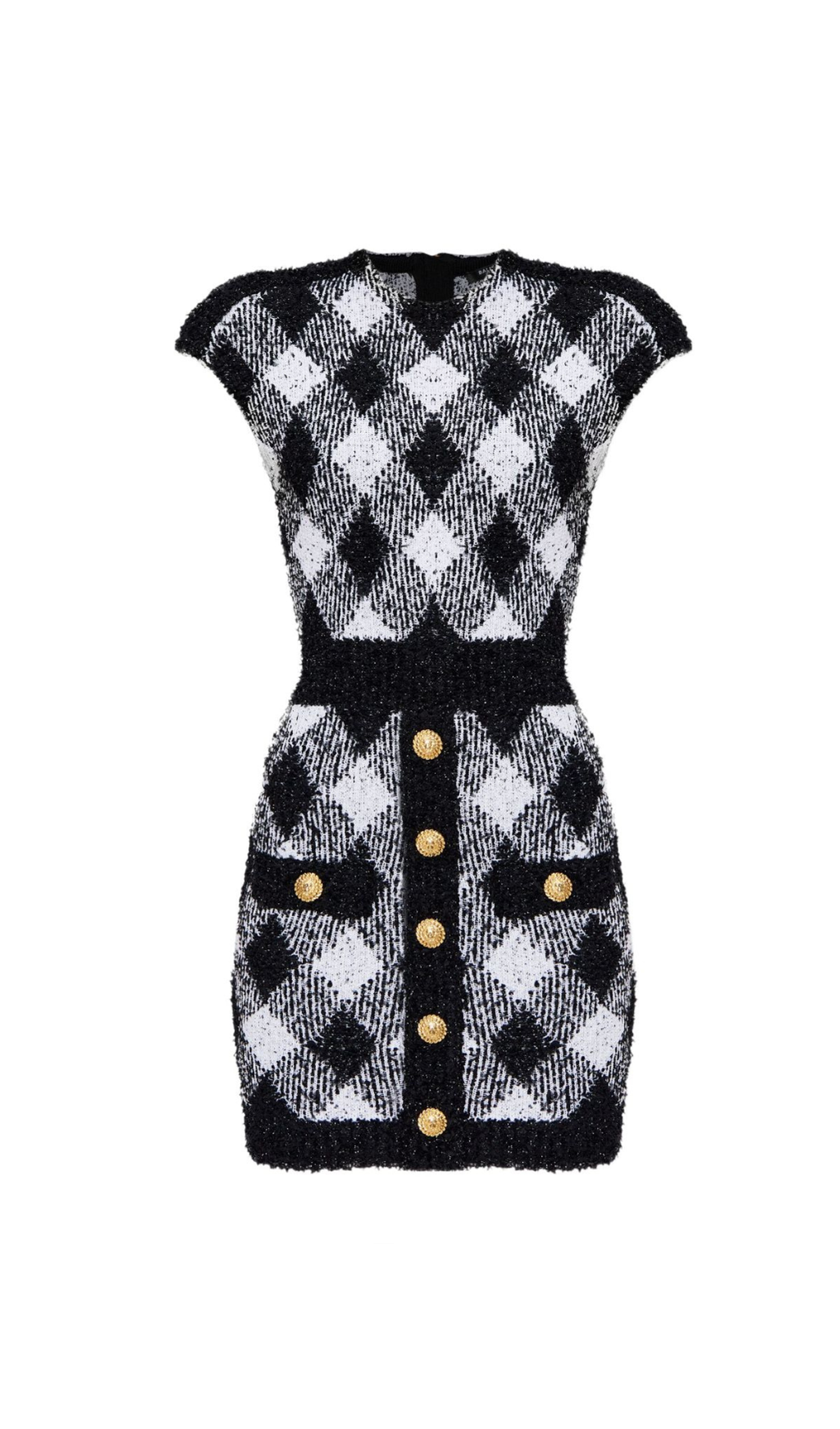 BUTTON-EMBELLISHED PLAID TEXTURE MINI DRESS