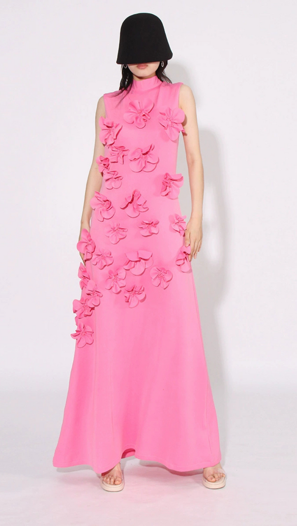 AIIZIE ANNONA PINK FLOWER EMBELLISHED MAXI DRESS - product image