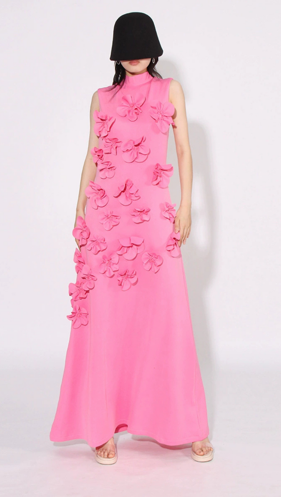 ANNONA PINK FLOWER EMBELLISHED MAXI DRESS