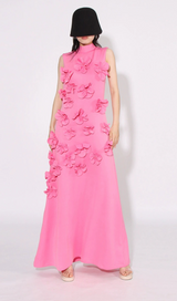 ANNONA PINK FLOWER EMBELLISHED MAXI DRESS