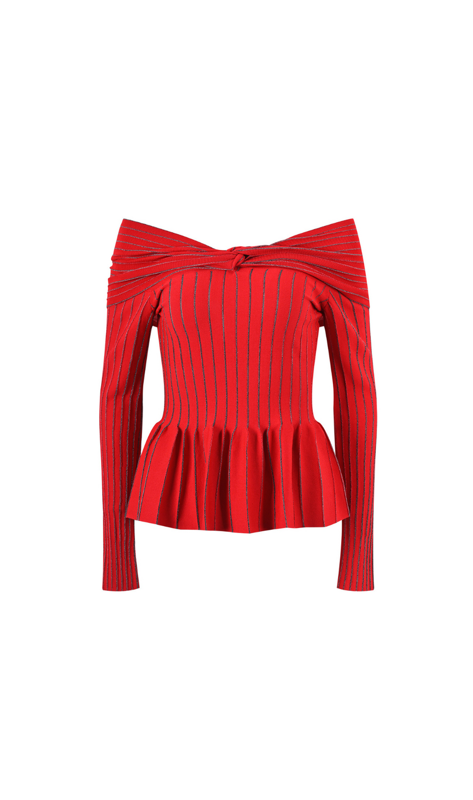 TOP ESTHER IN MAGLIA A RIGHE CON SPALLE SCOPERTE E RUCHES