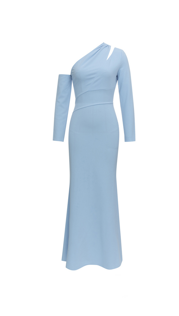 AIIZIE XYLIA BLUE ASYMMETRICAL ONE-SHOULDER BODYCON MAXI DRESS - product image