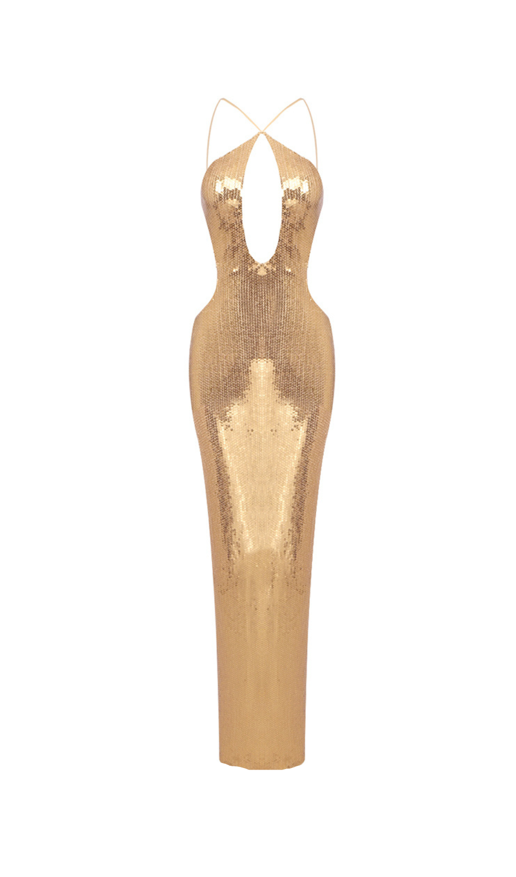 SEQUIN HOLLOW BODYCON MAXI DRESS IN GOLD