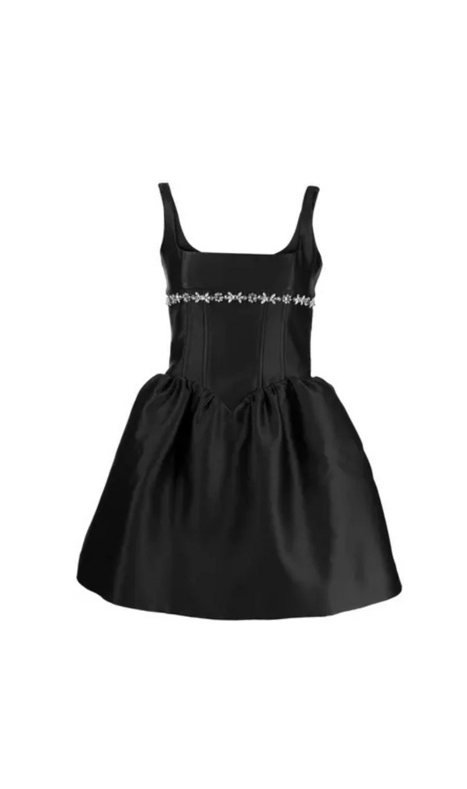 mini abito nero con scollo quadrato decorato con cristalli