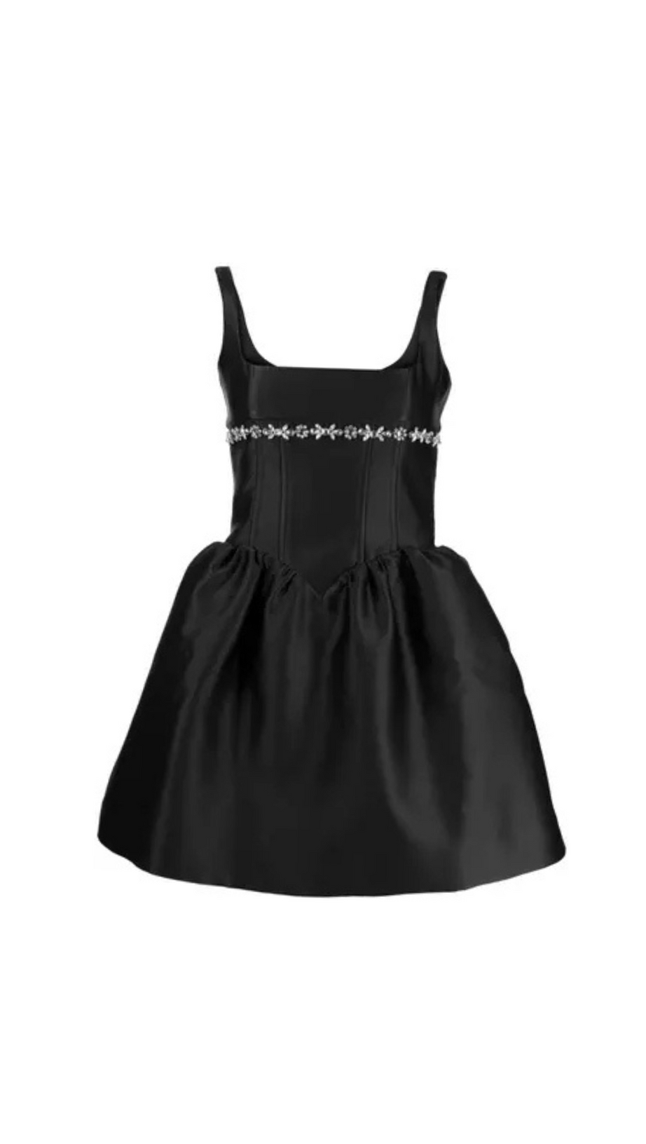 CRYSTAL-EMBELLISHED SQUARE-NECK MINI DRESS IN BLACK