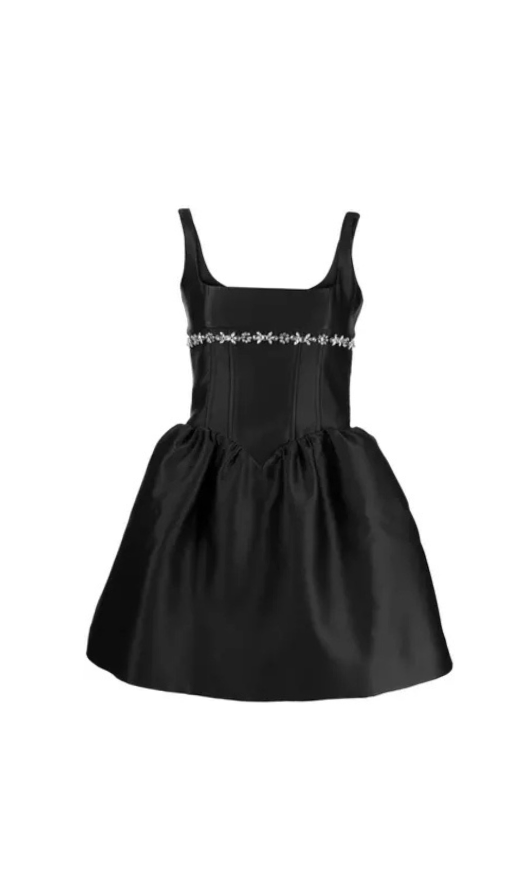 mini abito nero con scollo quadrato decorato con cristalli