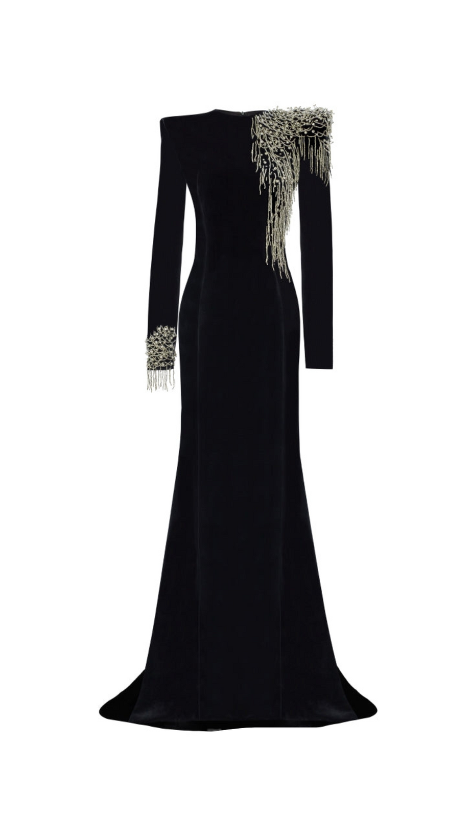 besticktes Maxikleid aus Samt in Schwarz