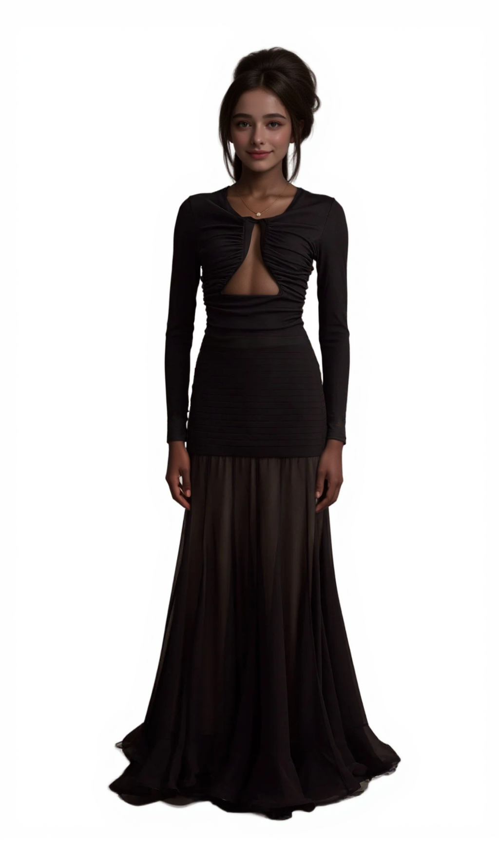 ANAÏS BLACK OPEN-FRONT GATHERED TOP