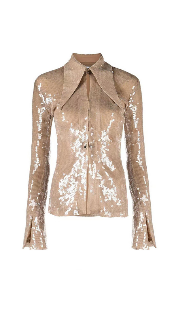 AIIZIE BEATRICE SEQUIN SHIRT IN BEIGE - product image