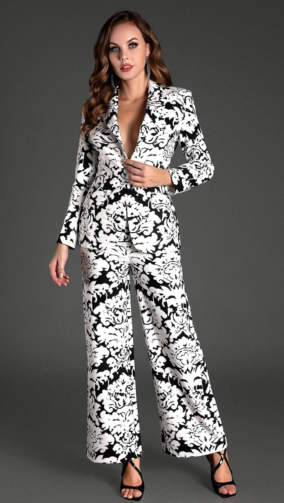 LIKOURGOS V-NECK PRINTED BLAZER SET
