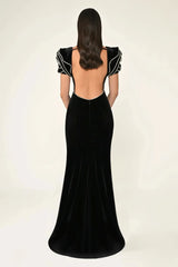jessie Ruffle sleeves open back maxi dress in black