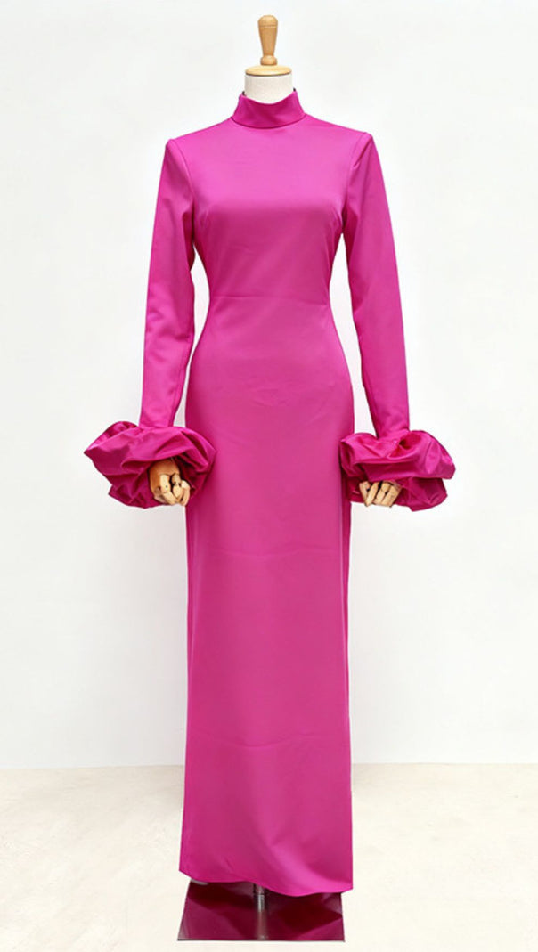 AIIZIE Ira Fuchsia Pink Statement Maxi Gown | Sculptural Sleeves - product image
