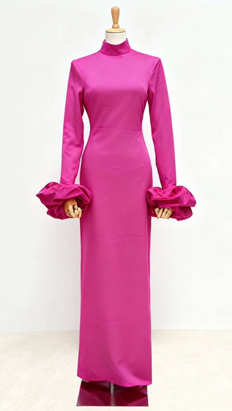 Ira Fuchsia Pink Statement Maxi Gown | Sculptural Sleeves