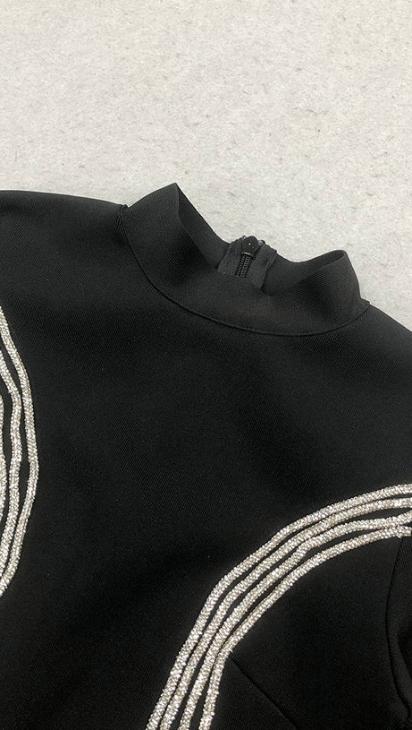 ABITO LUNGO ADERENTE CON CRISTALLI ASHLEY NERO