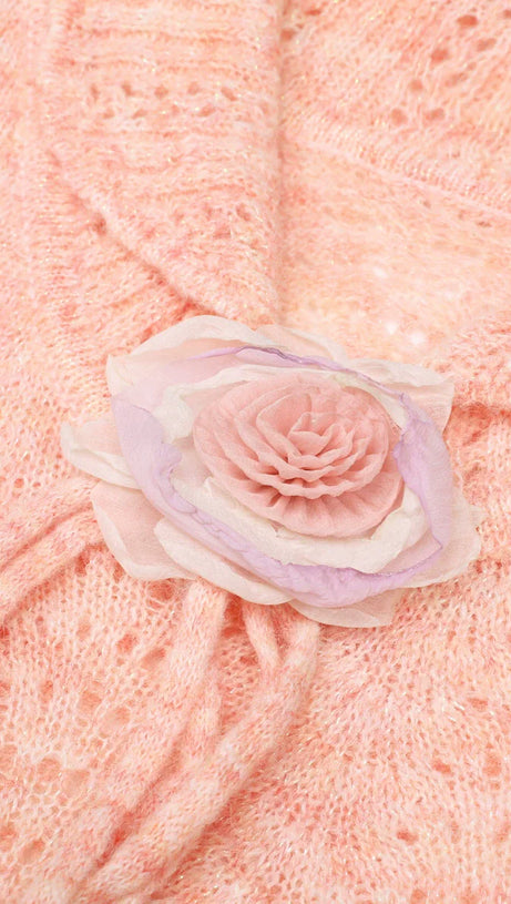 Jorge Sky Blue Floral Knit Midi Dress - Long Sleeve & Charming Tie-Front