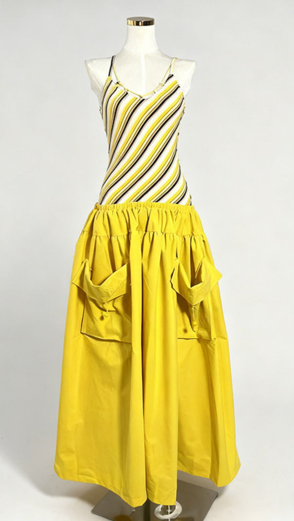AIIZIE Jalal Vibrant Striped Maxi Dress with Statement Pockets - Effortless Chic for Women - product image