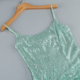 Sparkly Sequin Lace Up Twisted Ruched High Slit Slip Evening Maxi Dress