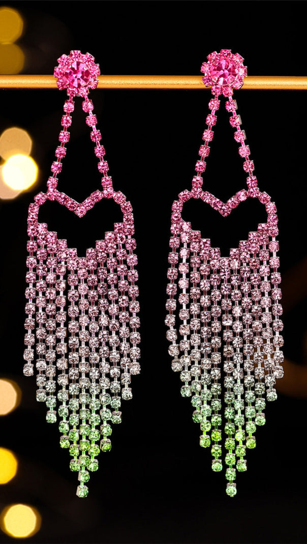 AIIZIE DEMETRA RHINESTONE HEART TASSEL EARRINGS - product image