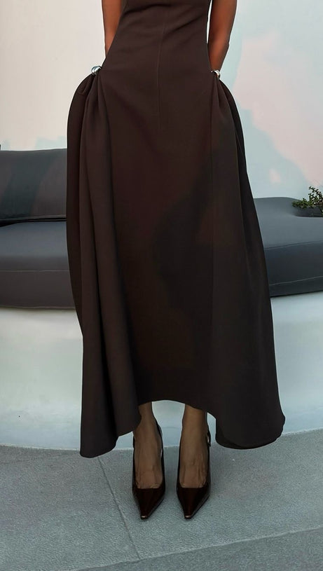 SKATER MAXI DRESS COFFEE