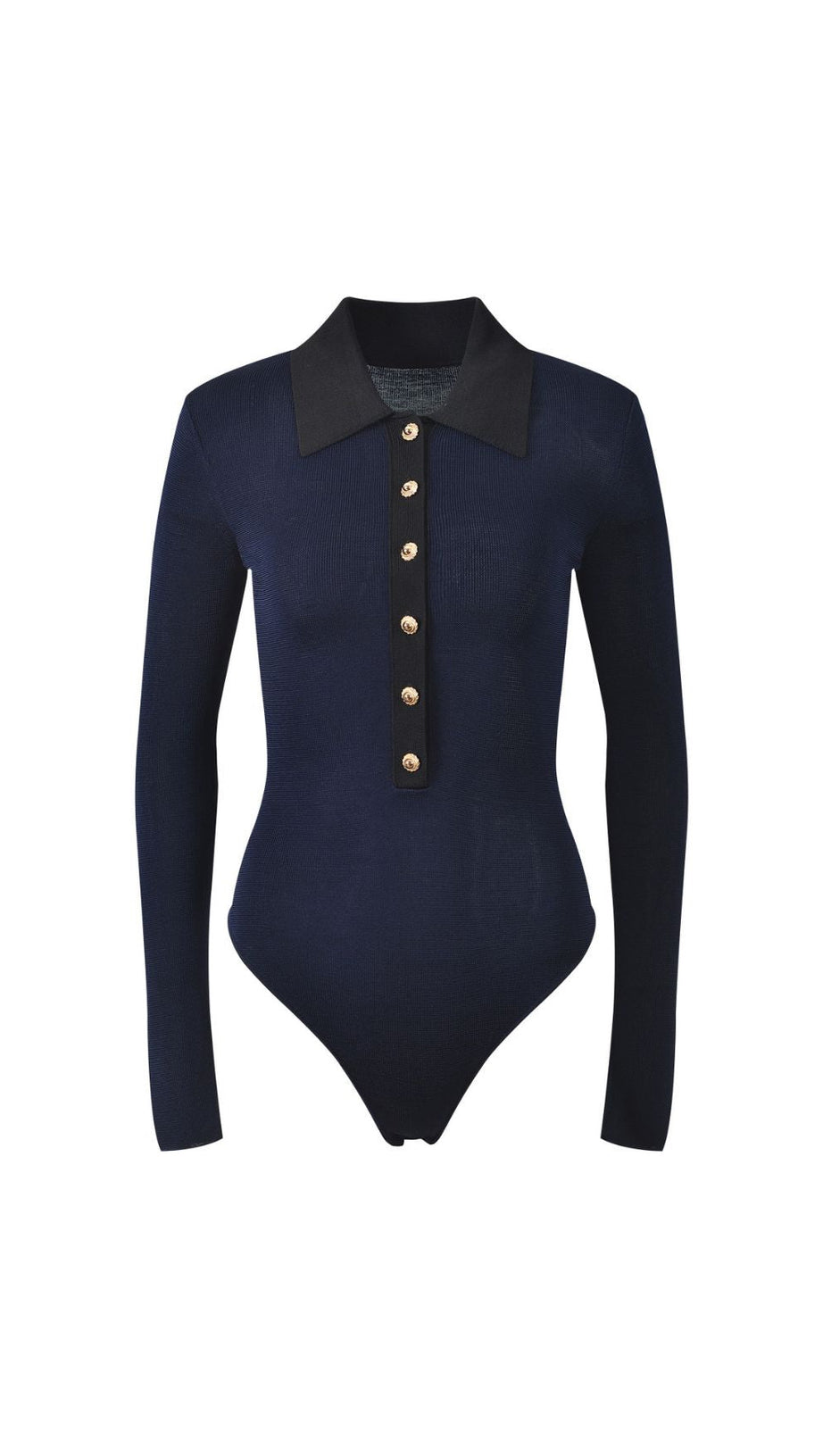 HILAL CHIC RIBBED KNIT GOLD-BUTTON BODYSUIT