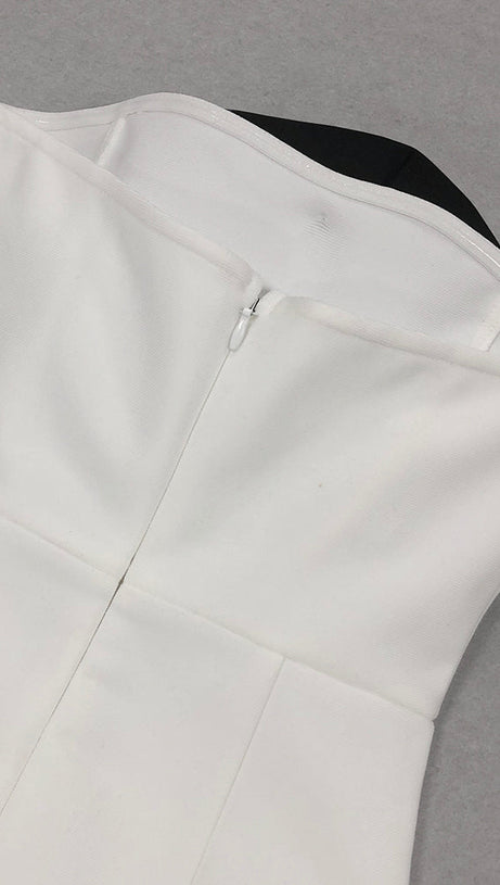 ELLEN 3D FLOWER STRAPLESS BODYCON MAXI DRESS IN WHITE