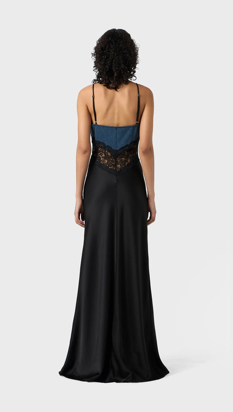 ABITO LUNGO IN RASO DI PIZZO DENIM OLATHE