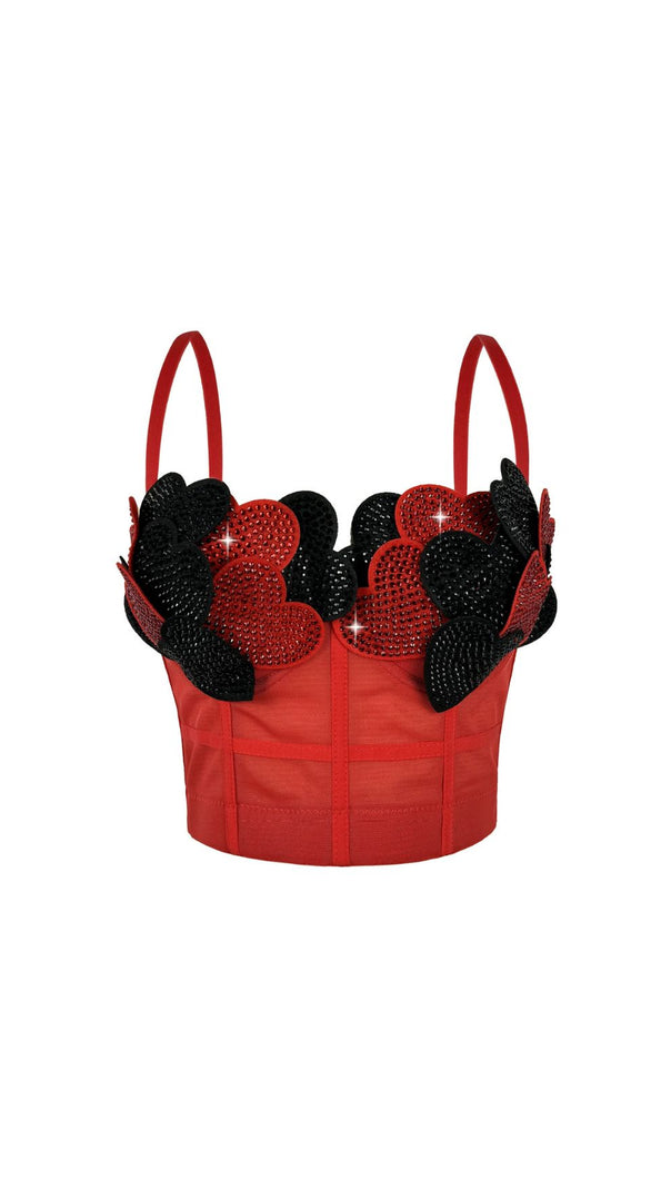 AIIZIE Java Dazzling Diamante Heart Crop Top | Sparkle & Shine Statement Piece - product image