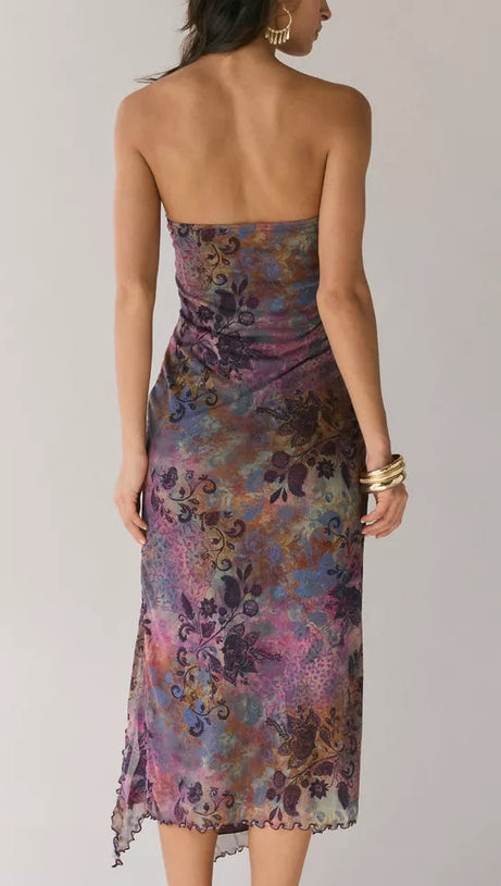 MESH STRAPLESS MIDI DRESS