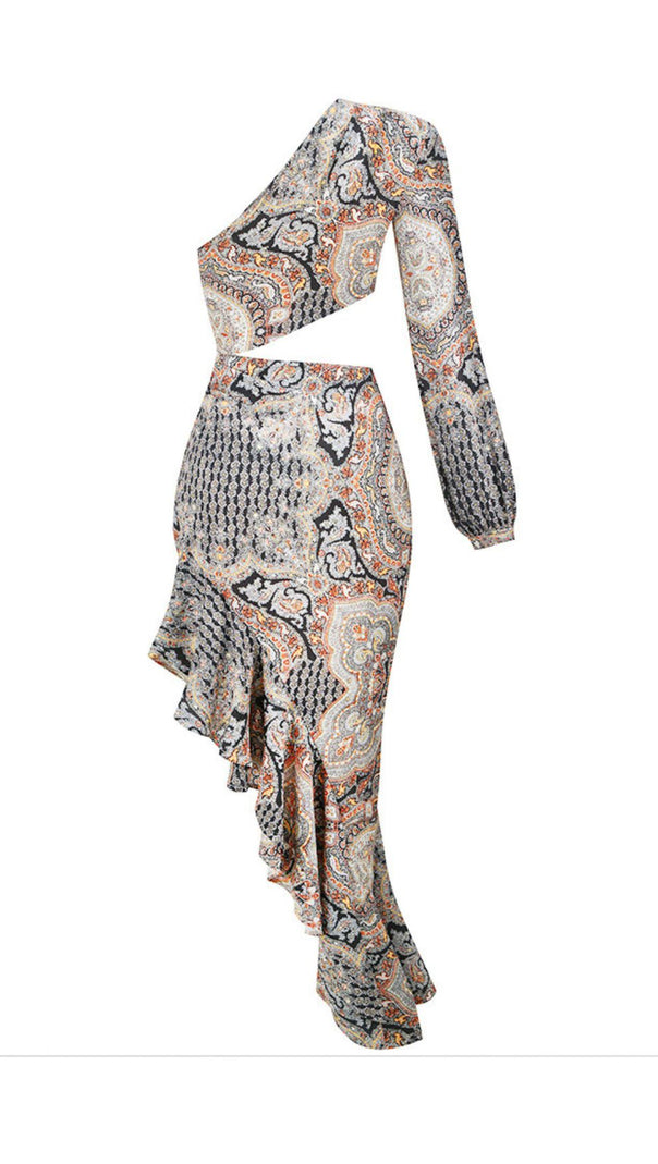 AIIZIE Javen Bohemian Paisley One-Shoulder Ruffle Maxi Dress - product image