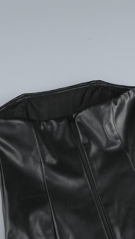 RETHA FAUX LEATHER LACE MAXI DRESS IN BLACK