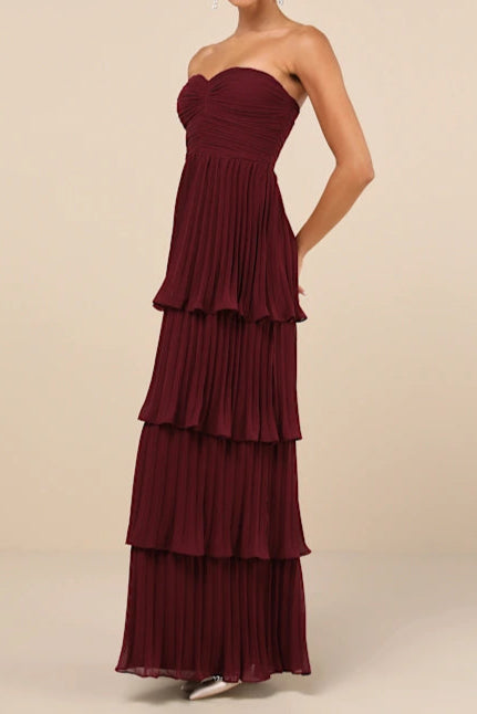 STRAPLESS TIERED MAXI DRESS IN PLUM PURPLE