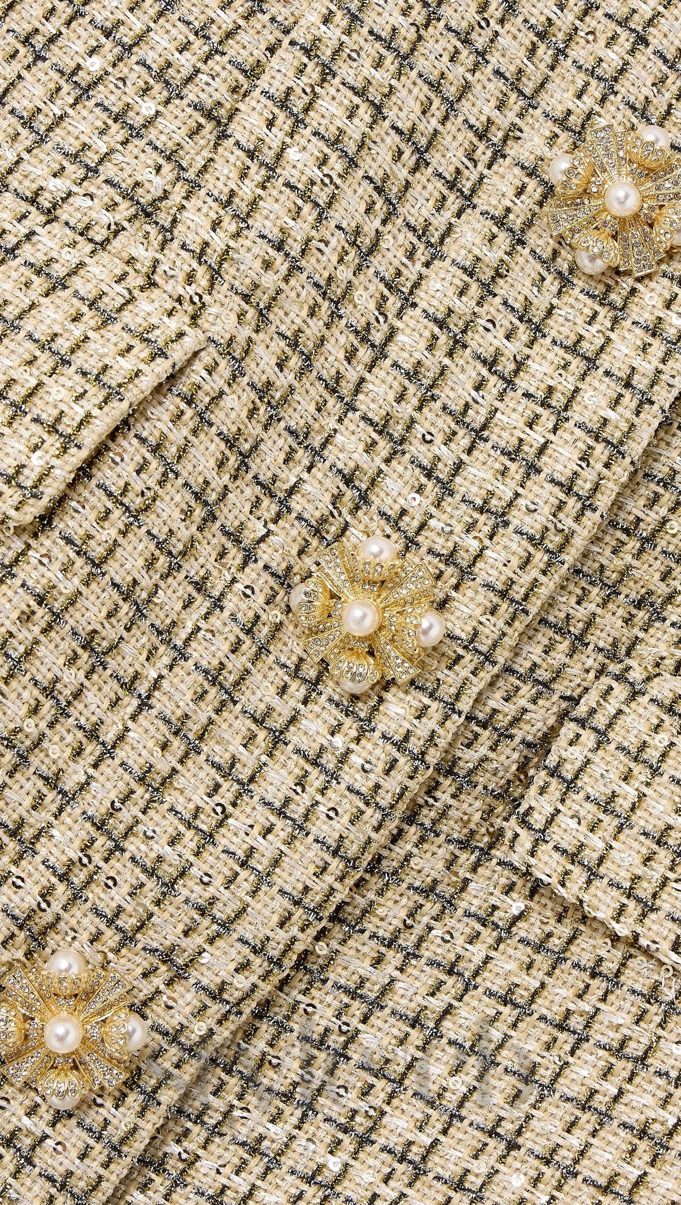 SEQUIN-EMBELLISHED CHECKED METALLIC BOUCLÉ-TWEED MINI DRESS IN GOLD