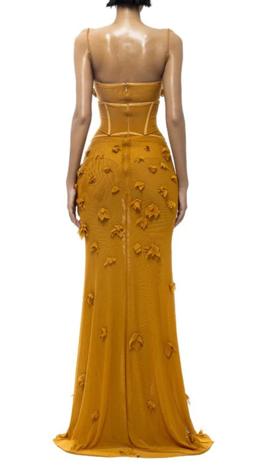 CARYS STRAPPY PETAL MAXI DRESS IN YELLOW