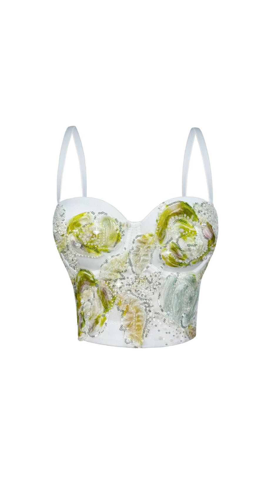 HAZINA FLORAL SEQUIN & PEARL EMBROIDERED BUSTIER CROP TOP - DAZZLING PARTY & FESTIVAL GLAM