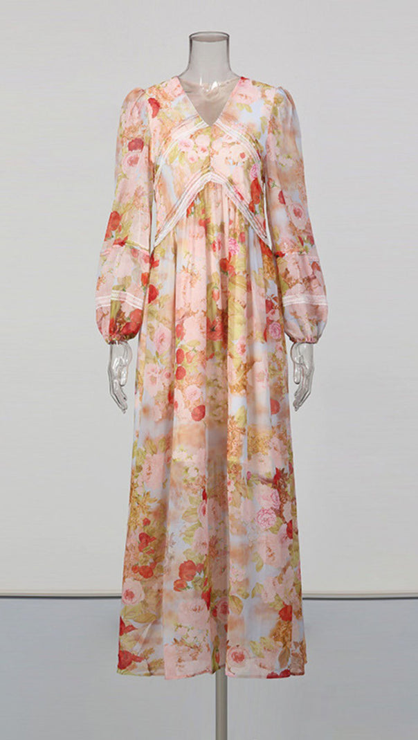AIIZIE Jeana Elegant Floral Chiffon Maxi Dress - Romantic Long Sleeve Gown - product image