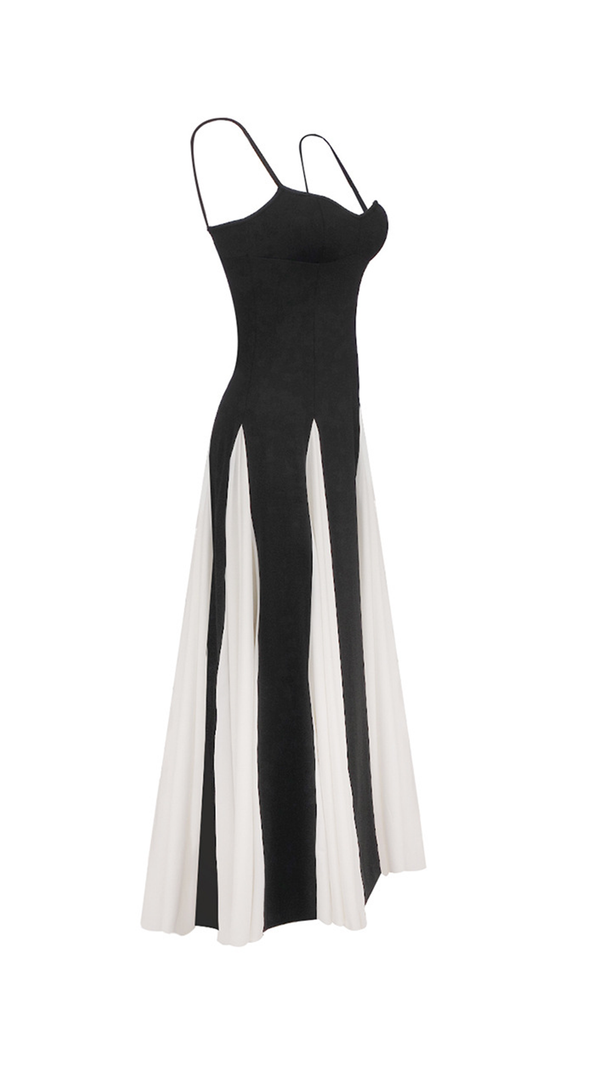 AIIZIE CLOTILDE CONTRAST COLOR SUSPENDER MAXI DRESS IN BLACK - product image