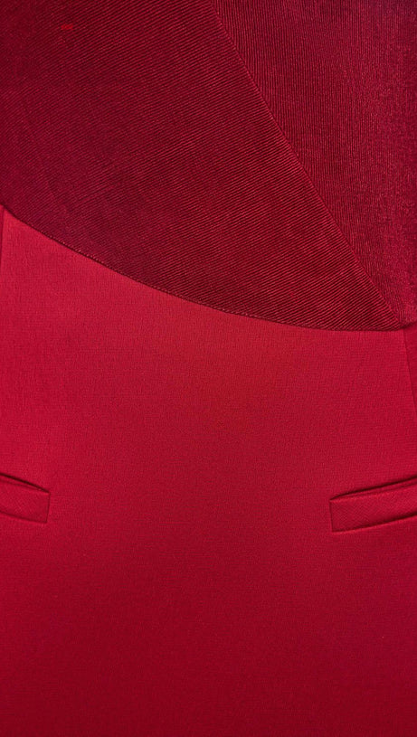 ELEANOR SHEATH ASYMMETRIC NECK TAFFETA MIDI DRESS IN RED