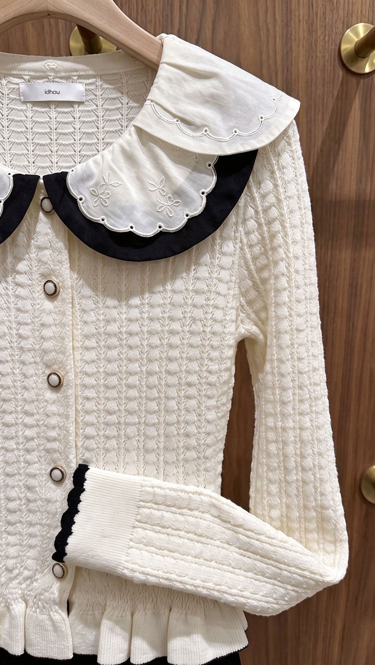 Off-White Textured Knit Fitted Peplum Cardigan
