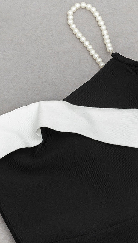 IRIS ONE SHOULDER PEARL STRAP MAXI DRESS IN BLACK