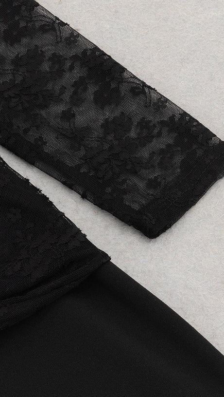 JACQUELINE TULLE SLEEVE BANDAGE MAXI DRESS IN BLACK