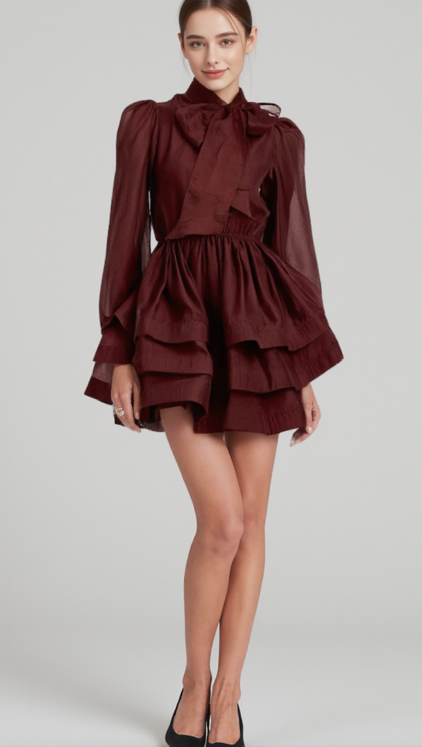 AIIZIE ÉLODIE TIERED FLARED MINI DRESS IN RED - product image