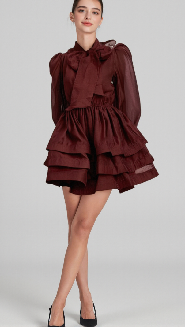 AIIZIE ÉLODIE TIERED FLARED MINI DRESS IN RED - product image
