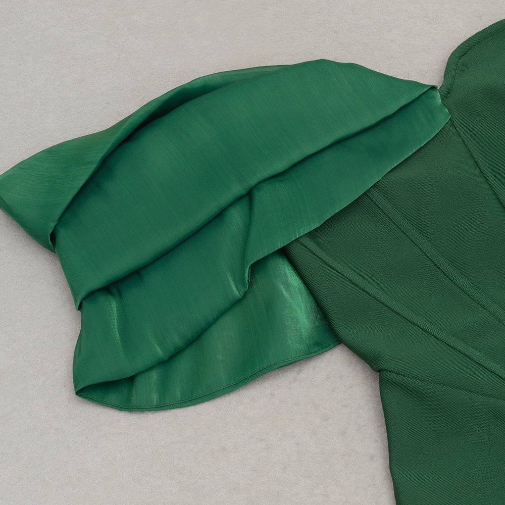 AIIZIE JAMIE GREEN PLEATED SLEEVE TRIM SATIN MAXI DRESS - product image