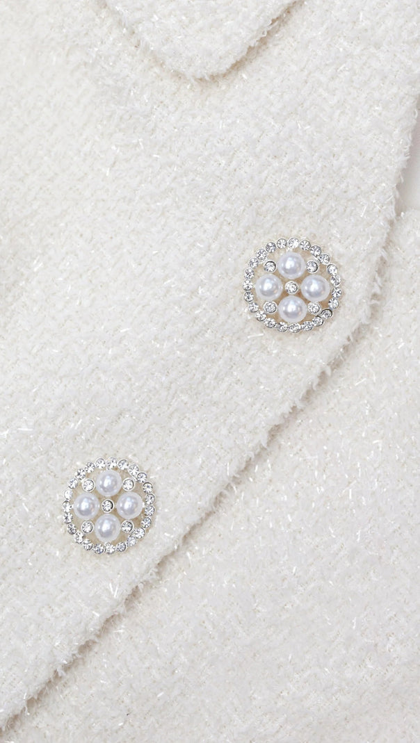 AIIZIE CREAM TINSEL BOUCLE BUTTONED MINI DRESS - product image