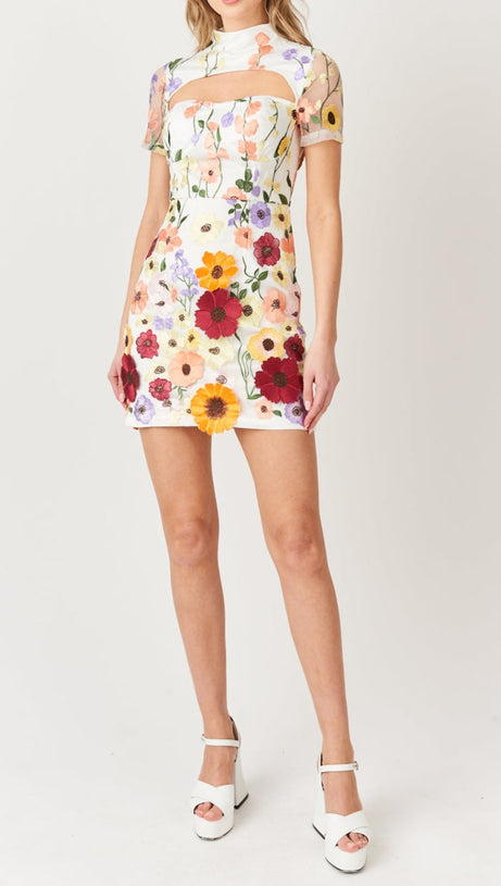 SHORT SLEEVED FLORAL PRINTED MINI DRESS