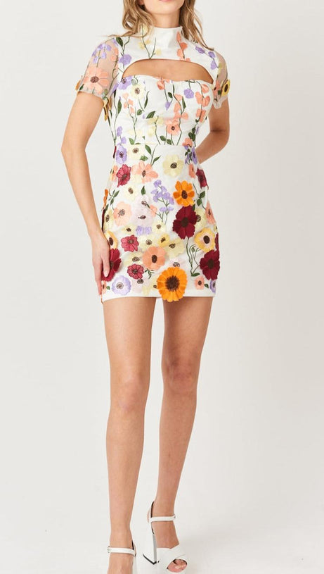 SHORT SLEEVED FLORAL PRINTED MINI DRESS